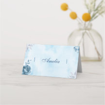 Tarjeta azul acuarela floral plegable