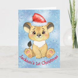 Tarjeta azul Baby Boy para los leones 1 Navidades