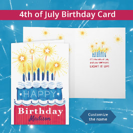 Tarjeta Azul Blanco Rojo 4 de Julio Cumpleaños