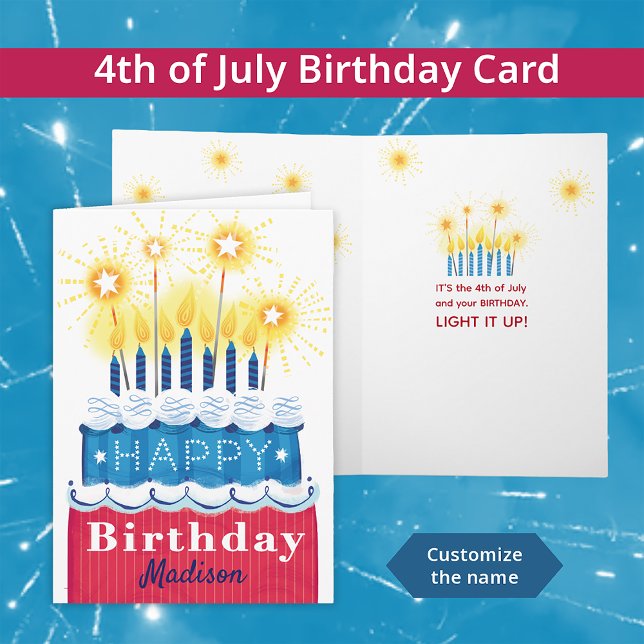 Tarjeta Azul Blanco Rojo 4 de Julio Cumpleaños (Subido por el creador)