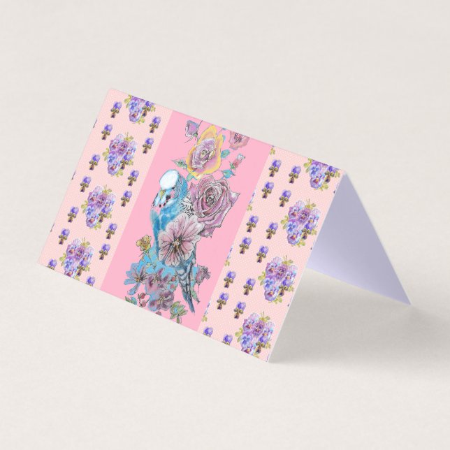 Tarjeta azul Budgie Bird Rosa Love Greetings (Anverso)