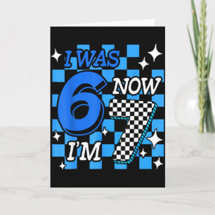 Tarjeta Azul Cuadrada Era 6 Ahora Soy 7 Cumpleaños Chico C