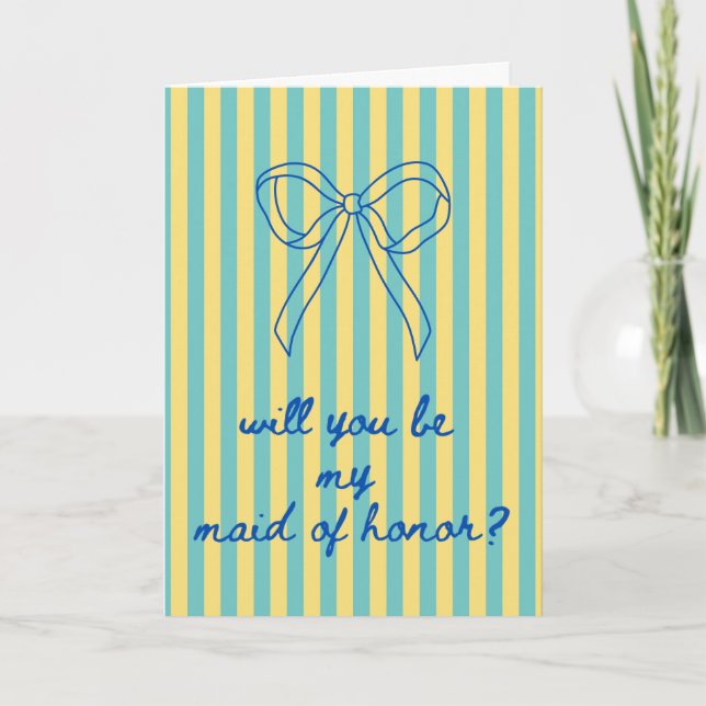 Tarjeta Azul Cursiva + Dama de Honor Aqua y Amarillo (Anverso)