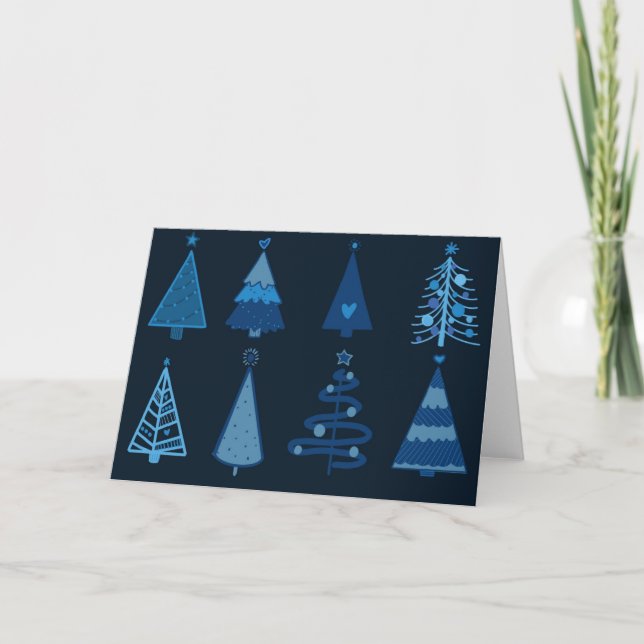Tarjeta azul de árbol de Navidad (Anverso)