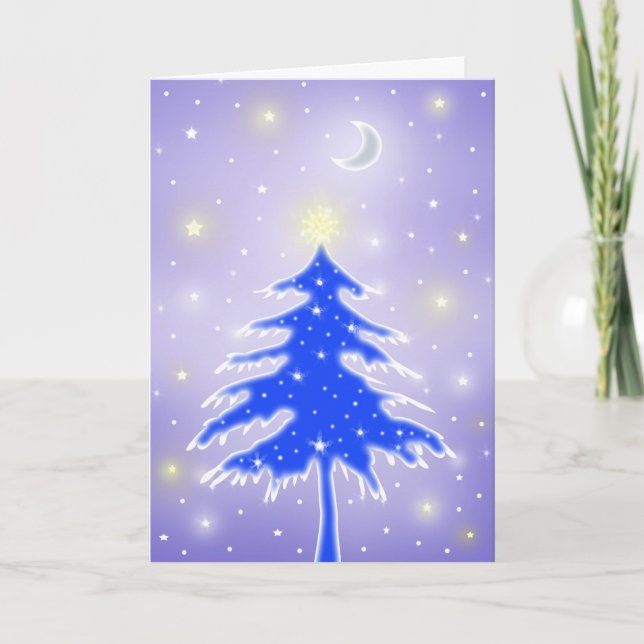 Tarjeta azul de árbol de Navidad (Anverso)