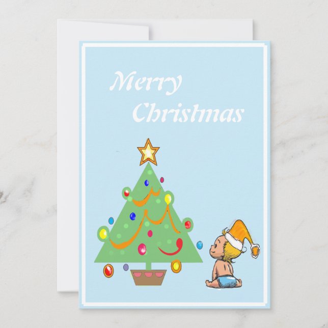 Tarjeta azul de árbol de Navidad (Anverso)