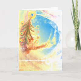 Tarjeta azul de árbol de Navidad mágico y de paz