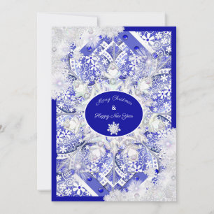 Tarjeta Azul de encaje cerámico de Grecia y copo de nieve