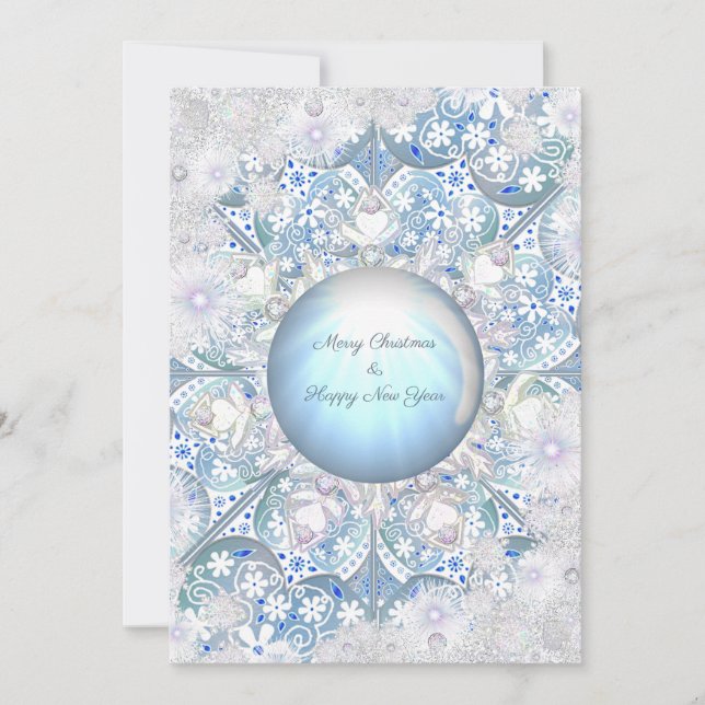 Tarjeta Azul de encaje cerámico y copo de nieve (Anverso)