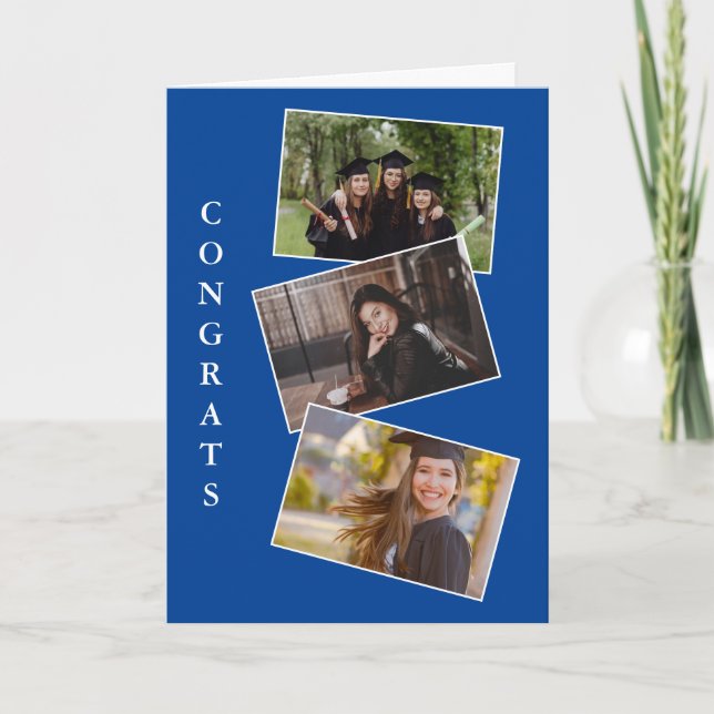 Tarjeta azul de felicitaciones a tres personas por (Anverso)