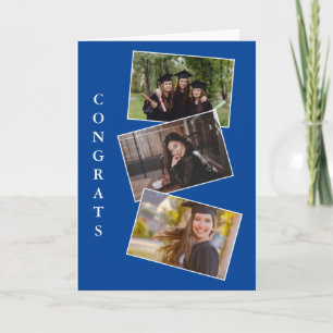 Tarjeta azul de felicitaciones a tres personas por