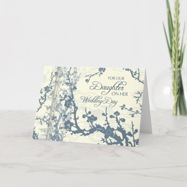 Tarjeta azul de la enhorabuena de la boda de la (Anverso)