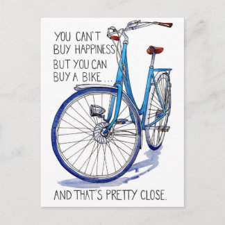 Tarjeta azul de la felicidad en bicicleta