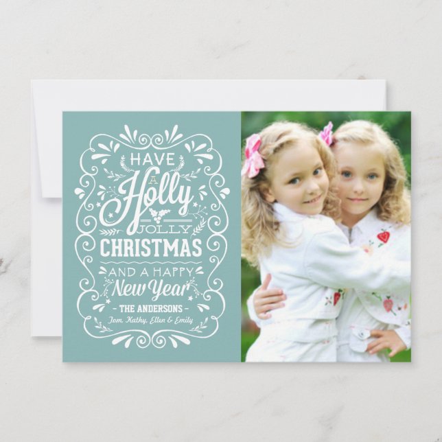 Tarjeta azul de la foto del invierno alegre del (Anverso)