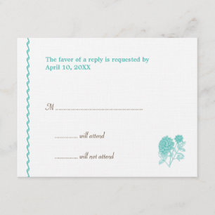 Tarjeta azul de la respuesta de RSVP del recinto