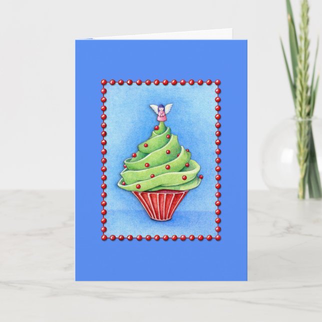 Tarjeta azul de pastel de árbol de Navidad (Anverso)