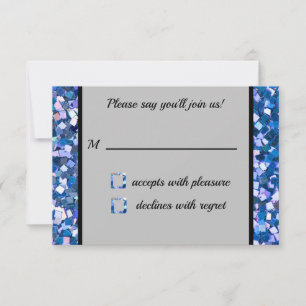 Tarjeta azul de RSVP del confeti
