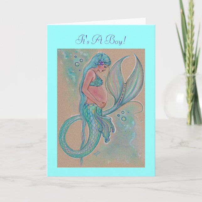 Tarjeta azul de sirena de embarazo de Renee Lavoie (Anverso)