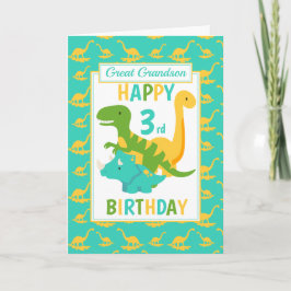 Tarjeta Azul de tercer cumpleaños de gran nieto dinosaurio
