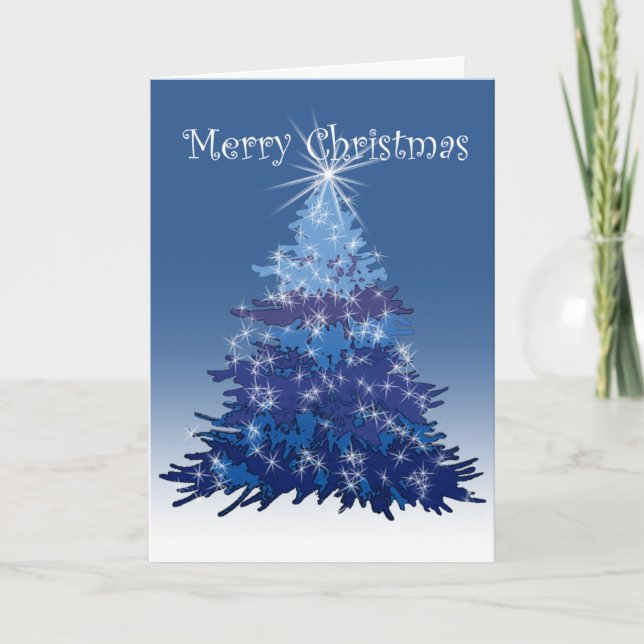 Tarjeta azul del árbol de navidad (Anverso)
