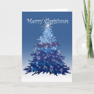 Tarjeta azul del árbol de navidad