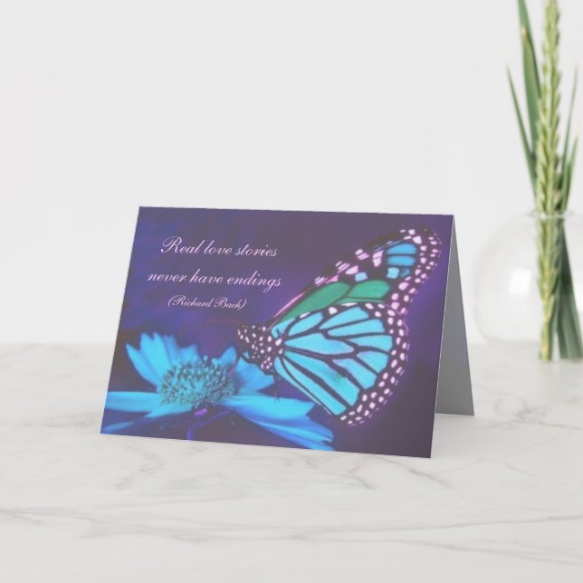Tarjeta azul del día de madre de la mariposa (Anverso)