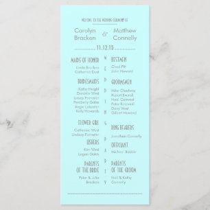 Tarjeta azul del estante del programa de la boda