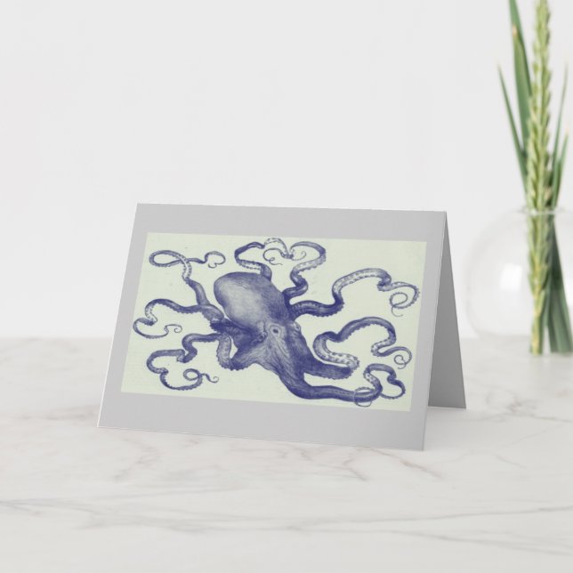 tarjeta azul del pulpo del vintage (Anverso)