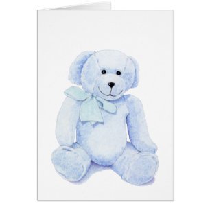 Tarjeta azul en blanco del oso de peluche