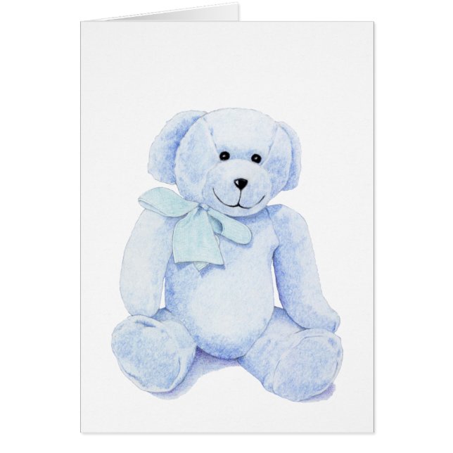 Tarjeta azul en blanco del oso de peluche (Frente)