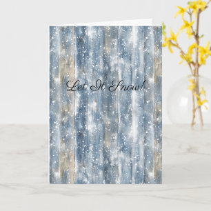 Tarjeta Azul Falso Madera Nieve Navidad