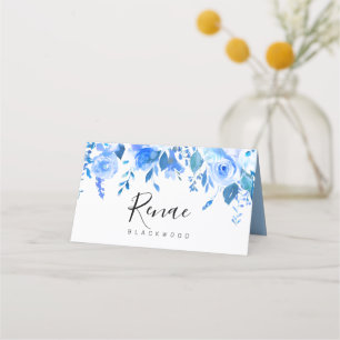 Tarjeta azul floral, bautizo floral azul