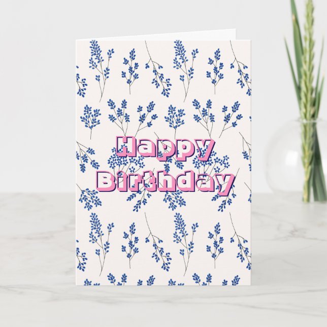 Tarjeta Azul floral, Feliz Cumpleaños  (Anverso)