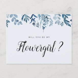 tarjeta azul floral ¿serás mi dama de flores