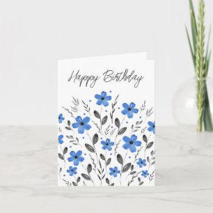 Tarjeta Azul Gris Cinco Petales Color Floral Motif