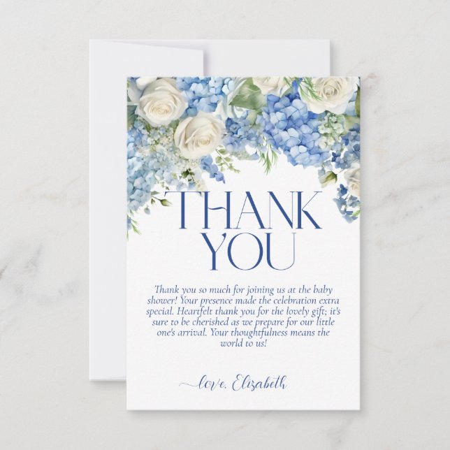 Tarjeta Azul Hydrangea Floral Baby Shower Gracias (Anverso)