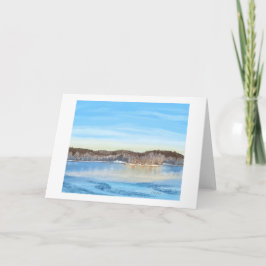Tarjeta Azul Invierno Congelado Escena Natural Lago Blank