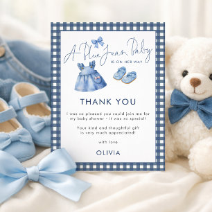 Tarjeta Azul Jean Gingham Gracias Niña Shower de Bebé
