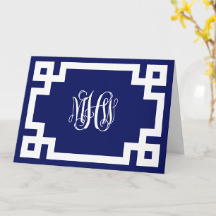 Tarjeta Azul Marino Peso Viña Monograma Llave Griega DIY B