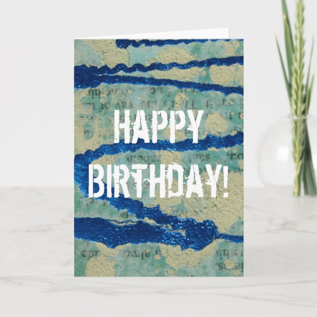 Tarjeta Azul Metálico Zigzag, ¡Feliz Cumpleaños! (Anverso)