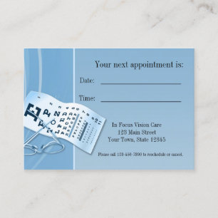 Tarjeta azul moderna de la cita del optometrista