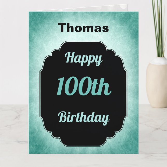 Tarjeta Azul moderno añadir nombre 100 cumpleaños (Anverso)