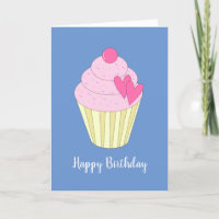 Tarjeta azul para el pastel de corazón de ilusión