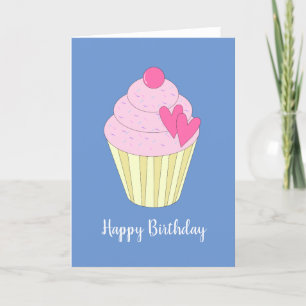 Tarjeta azul para el pastel de corazón de ilusión