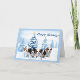 Tarjeta azul para los Navidades Cavelier King Char