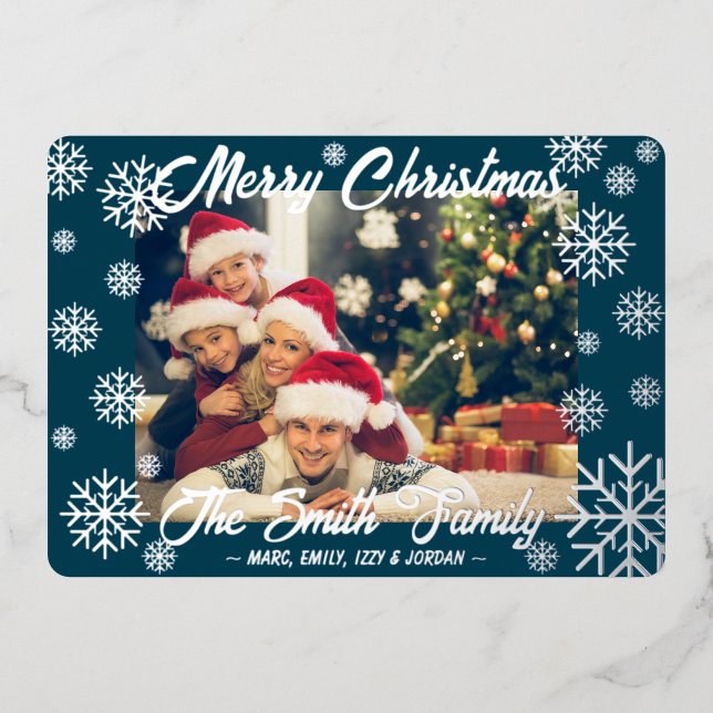 Tarjeta azul para los Navidades de copo de nieve d (Anverso)