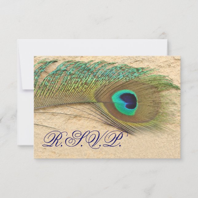 tarjeta azul peacock rsvp estándar 3.5 x 5 (Anverso)
