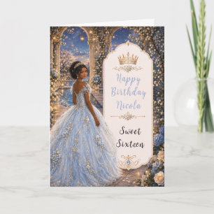 Tarjeta Azul Polvo Dulce 16 Princesa Jardín