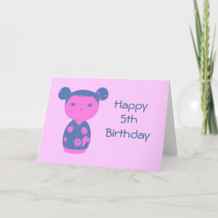 Tarjeta azul rosa Kokeshi