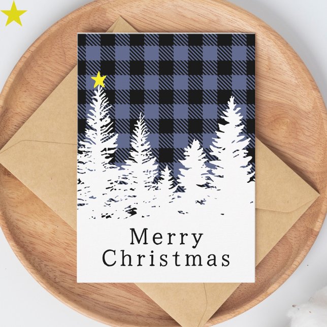 Tarjeta Azul Rústico Plaid Búfalo Bosque Feliz Navidad (Subido por el creador)